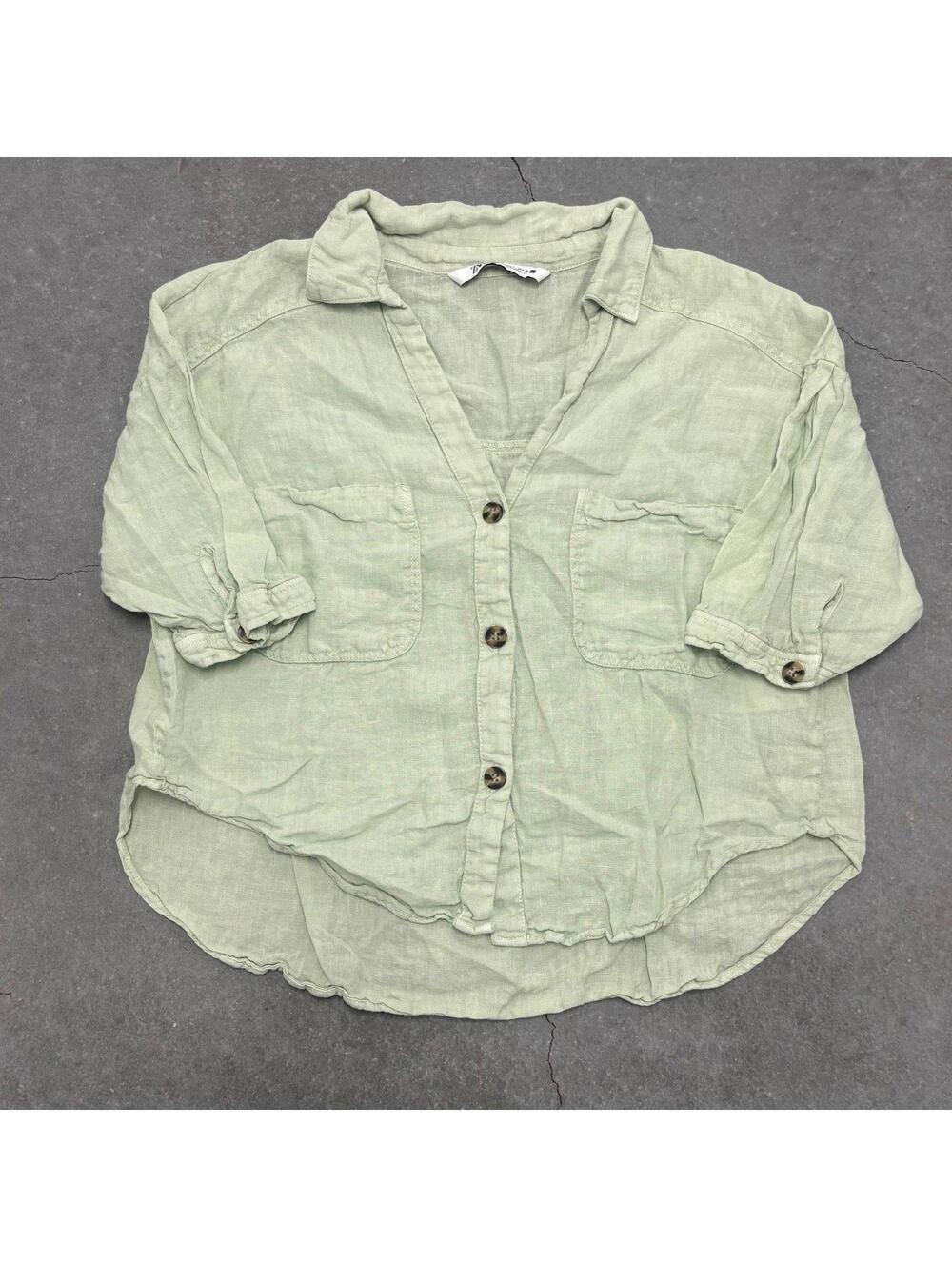 ZARA Plain Green Linen Shirt